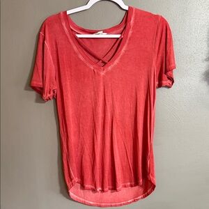 White Crow Coral Red Crisscross V-Neck Short Sleeve Tee